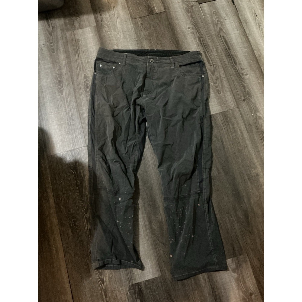 Kuhl Renegade Mens Hiking Pants 40x30 Gray Stretch Articulated Knee Bleach Stain